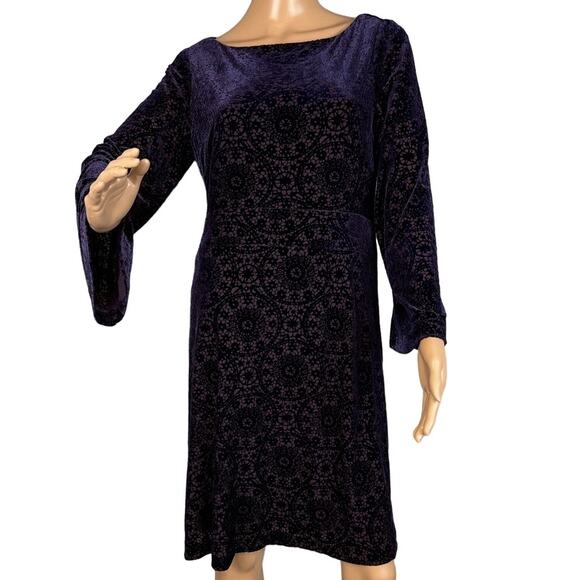 Adrianna Papell Dress Velvet Burnout Purple Tonal Geometric Size 10 Whimsigoth - Picture 1 of 9